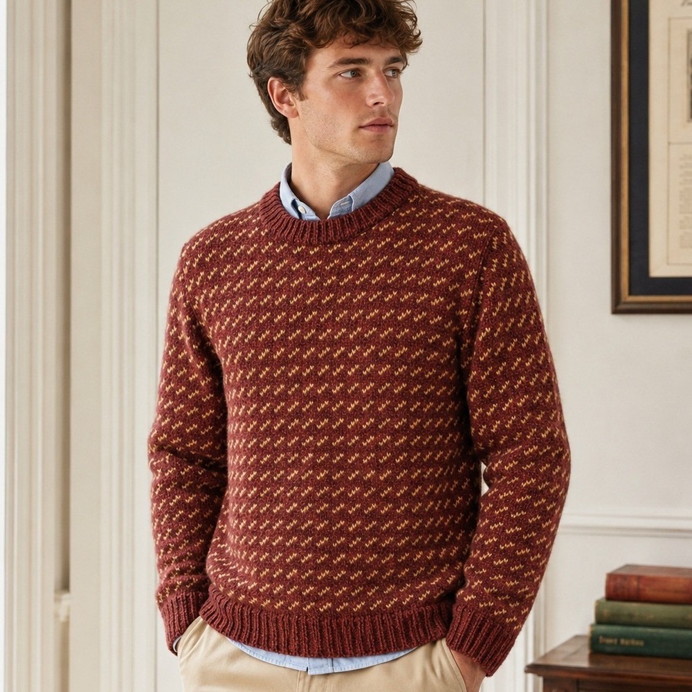Vtg LL Bean Lambs Wool Birdseye Sweater Fair Isle Fisherman Maroon Heritage S
